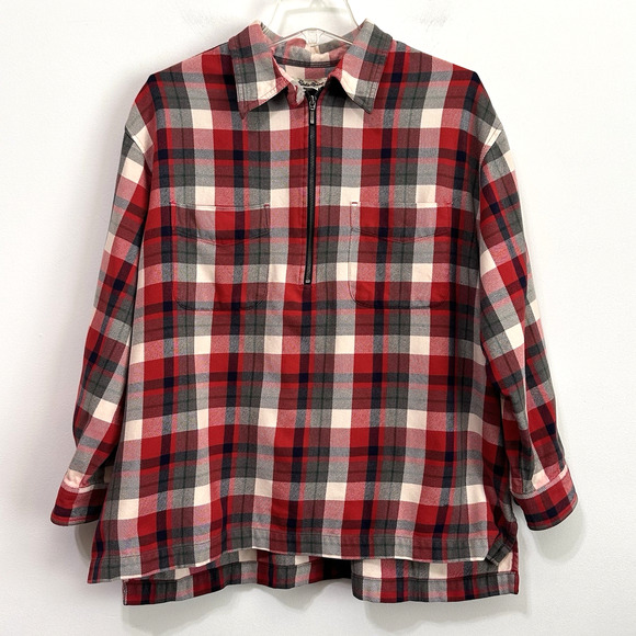 Eddie Bauer Womens Half Zip Shacket Jacket XL Petite Plaid Pocket Long Sleeve - Picture 1 of 9